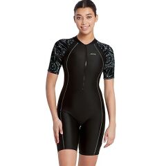 Zoggs Stellar Kneesuit Sleeve Print Kadın Mayosu Siyah - 36