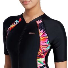 Zoggs Stellar Kneesuit Sleeve Print Kadın Mayosu Siyah - 42
