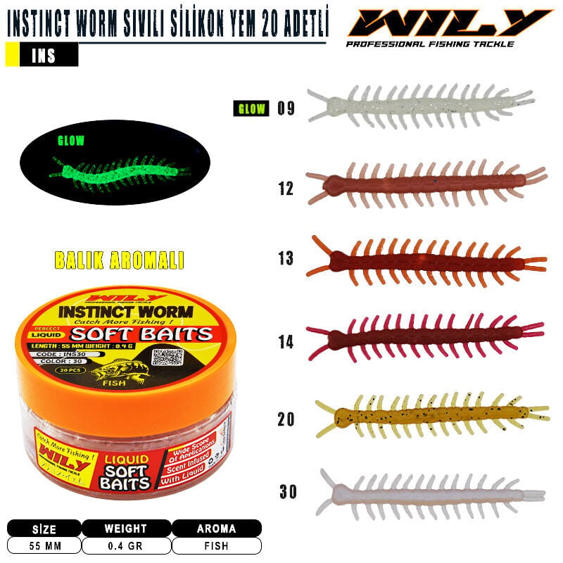 Wily Instinct Worm Sıvılı Silikon  55 mm 20 Adetli