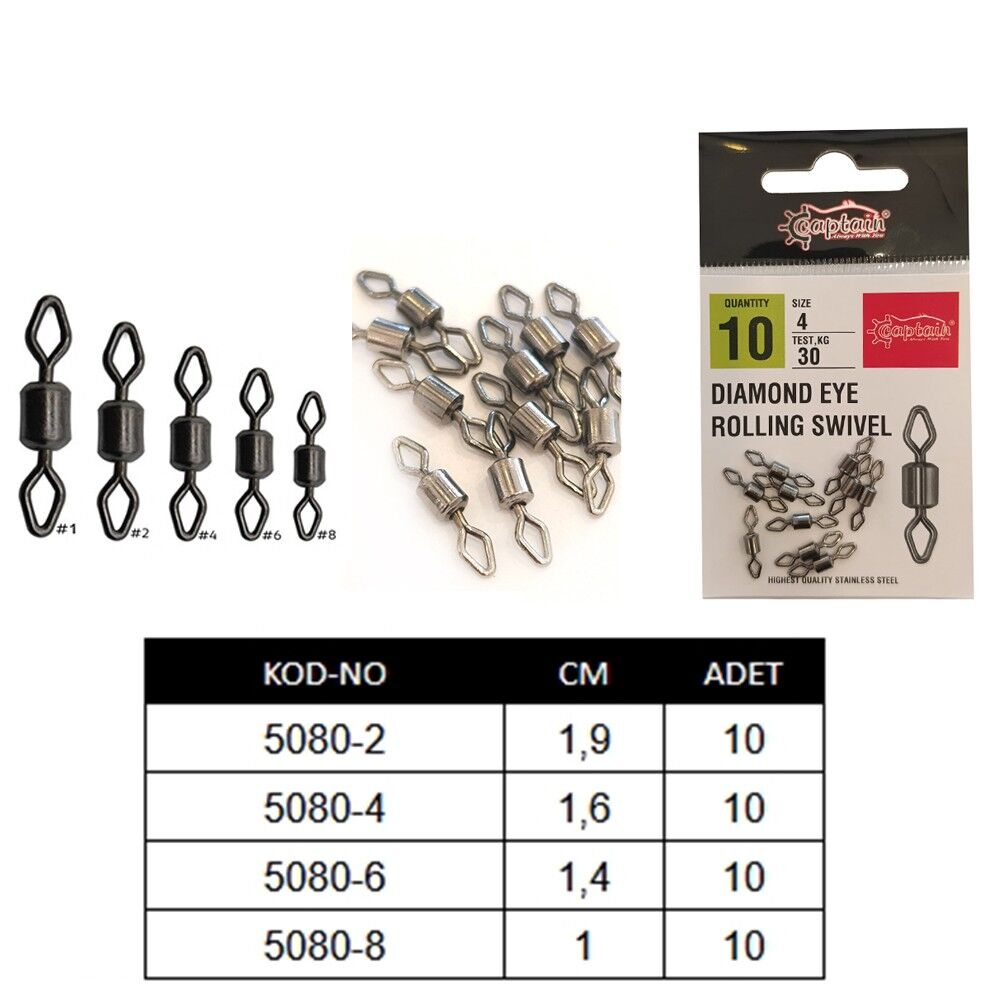 Captain 5080 Elmas Gözlü Fırdöndü 10'lu Paket Black Nikel