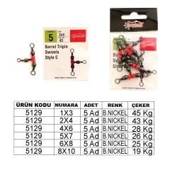 Captain 5129 Üçlü Boncuklu T Fırdöndü 5'li Paket Black Nikel