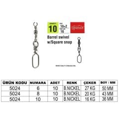 Captain 5024 Square Klips 10'lu Paket Black Nikel